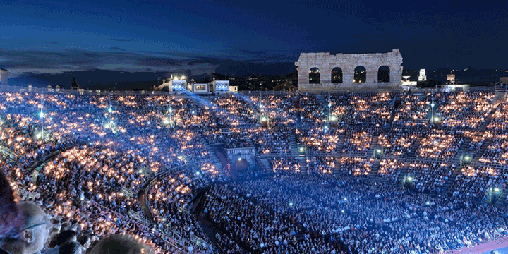 Aerial photo of the Arena di Verona. Arena di Verona Opera Festival.